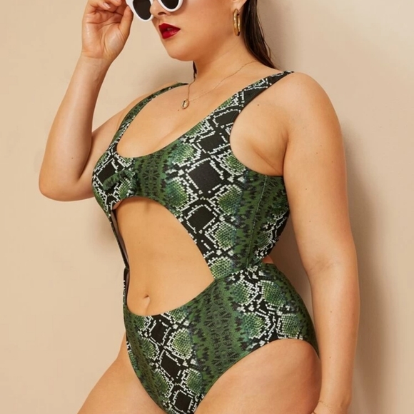 SHEIN Other - SHEIN Snake Print Cut Out Swim Suit